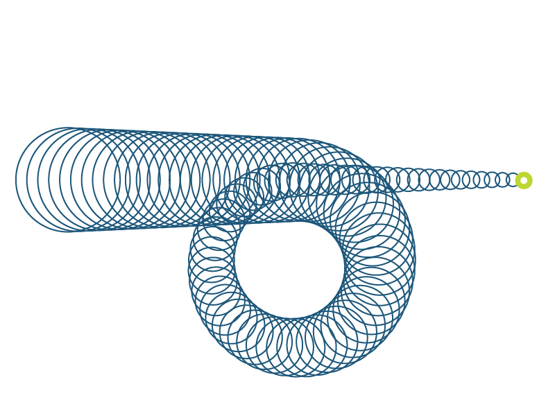 A complex geometric pattern of overlapping blue ellipses forming a cylindrical and toroidal shape.