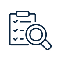 An icon depicting a magnifying glass and a clipboard