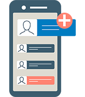 Smartphone screen displays a contact list with a new contact entry being added.