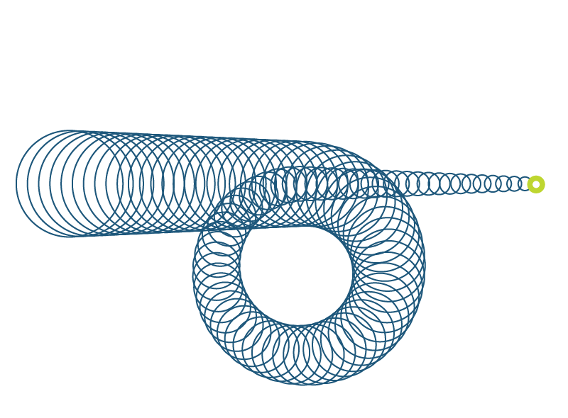 A complex geometric pattern of overlapping blue ellipses forming a cylindrical and toroidal shape.